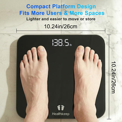 Digital Bathroom Scale for Body Weight: High-Precision 4-Sensor Accuracy, LED Display, 400lb/180kg Capacity, Safe Rounded Corners, Batteries Included