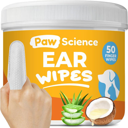Dog Ear Cleaner Wipes – Finger Wipes for Dogs & Cats – Cleaning, Soothing, & Deodorizing Itchy Ears – Pet Ear Relief Solution (Coconut)