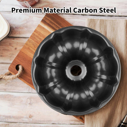 9.5" Non-stick Cake Pan, Heavy Duty Carbon Steel Fluted Tube Round Baking Pan,Buntz Pound Cake Pan Mold,Tube Bakeware,Baking Mold for Jello,Gelatin,Chocoflan,Flan