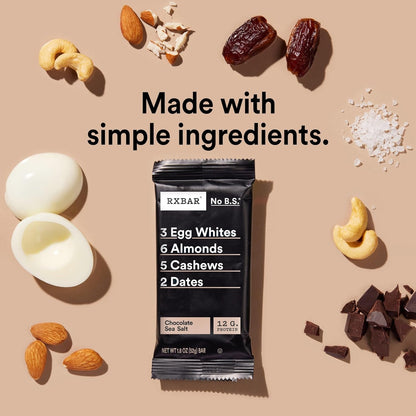RXBAR Chocolate Sea Salt Protein Snack Bars, 18.3oz Box (10 Count), Gluten Free, 12g Protein