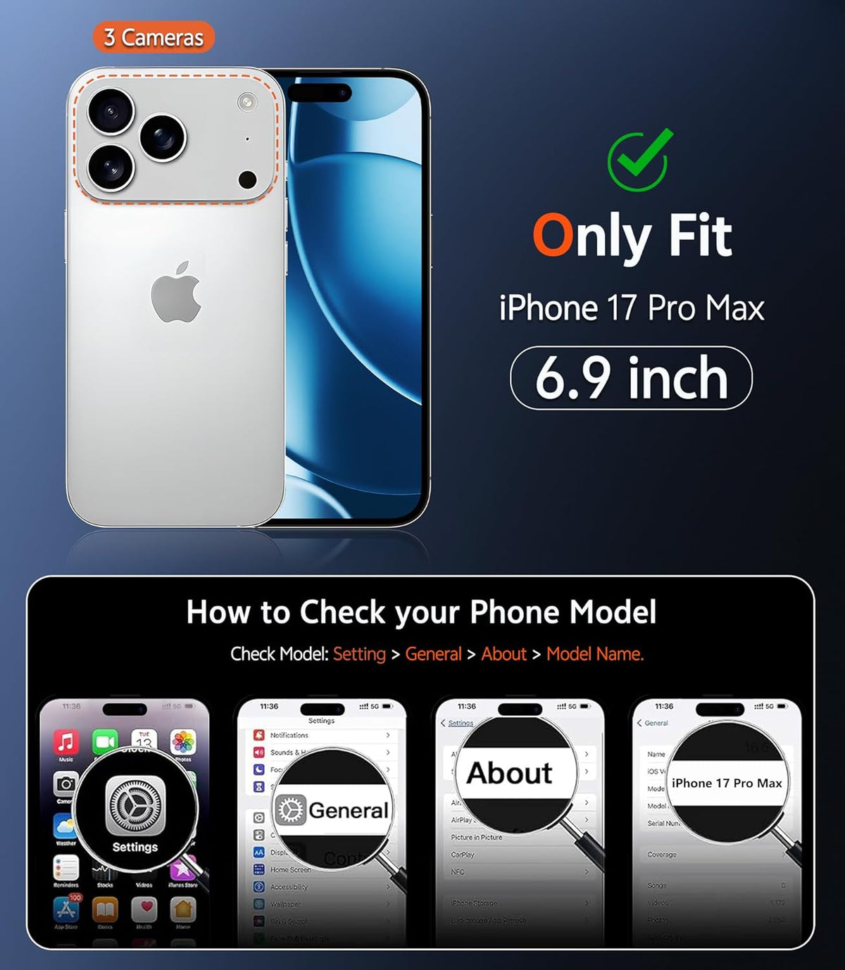 FNTCASE for iPhone 17 Pro-Max Case: Clear Magnetic Phone Cases with Screen Protector Compatible with Magsafe Slim Anti Yellowing Rugged Shockproof Protective Transparent Cell Cover (A-Clear)