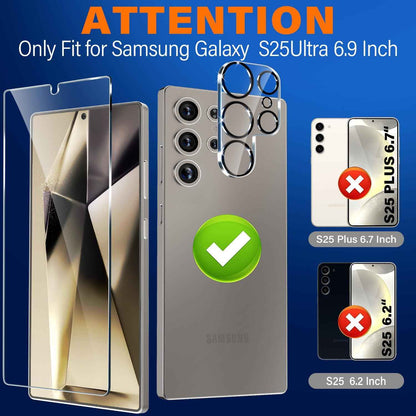3 Pack Glass Screen Protector for Samsung Galaxy S25 Ultra [6.9 inch] + 3 Pack Camera Lens Protector, 9H Tempered Glass, Fingerprint Unlock, HD Clear Case Friendly Anti-Scratch