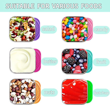 6Pack 6oz Stainless Steel Snack Containers for Kids, Easy Open Leak Proof Metal Toddler Snack Containers with Silicone Lids, Stackable Metal Toddler Lunch Box for Daycare, School and Travel