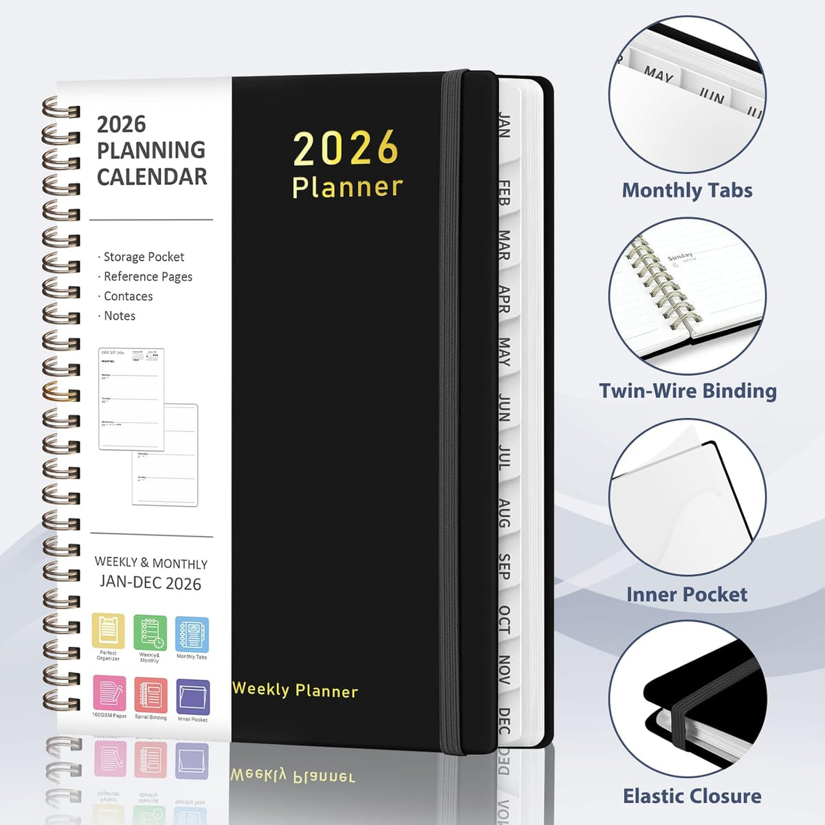 2026 Planner, Weekly and Monthly Calendar Academic Planner, Jan 2026 - Dec 2026, Planning Agenda Book for Desk Accessories and School Supplies - A5 (6.3'' x 8.5'')