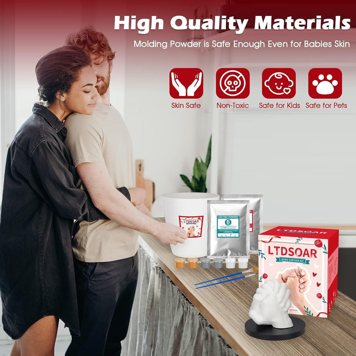 LTDSOAR Hand Casting Kit, Couples with Practice Kit, Hand Mold Kit for Adults & Kids, Romantic Anniversary Wedding Birthday for Her or Him,Boyfriend Girlfriend Unique Christmas Stocking Stuffers Gift
