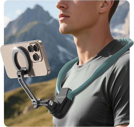 【2026 Extended Long】 Magnetic Neck Mount for Phones, 27.6" Hands-Free POV/Vlog Phone Holder for iPhone 17–12 & Android, Content Creator Essentials for Go Pro DJI, Comfortable Natural Shooting Angle