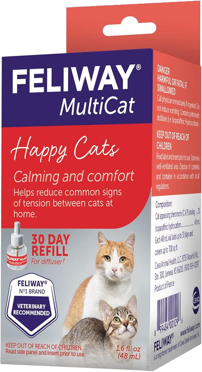 FELIWAY® MultiCat 30 Day Cat Calming Refill for Pheromone Diffuser, 48ml - 1x 30 Day - Helps Reduce Conflicts and Signs of Tension in Multi-Cat Households