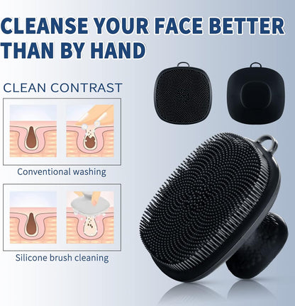 Face Scrubber, Silicone Face Scrubber for Men Facial Cleansing Brush Silicone Face Wash Brush Manual Waterproof Cleansing Skin Care Face Brushes for Exfoliating- Black