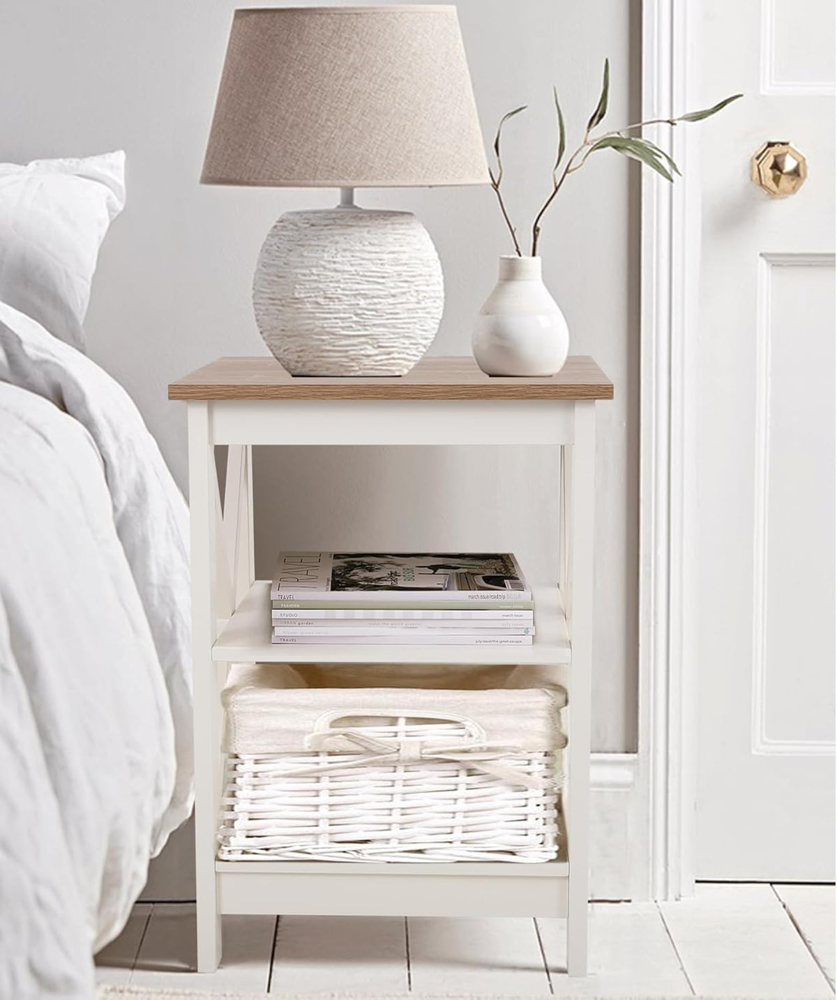 PHI VILLA End Table Living Room Set of 2, Farmhouse Bed Side Table Nightstands for Bedroom, Ivory White Small Side Table
