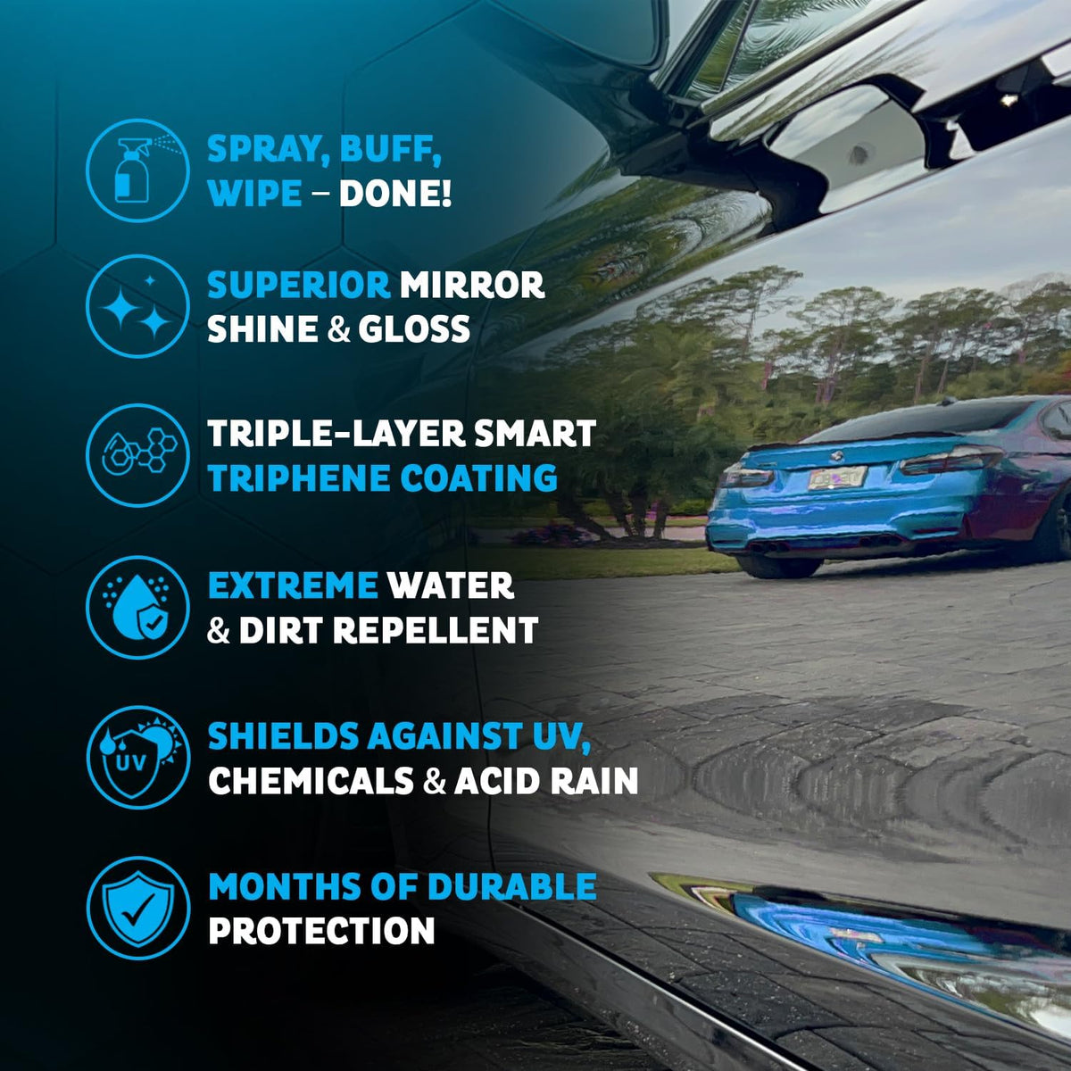 MAXLONE ™ Car Spray with Triphene® Technology, Quick Spray & Wipe All Purpose Waterless Detailer - Clean, Shine, Protect Paint, Glass, Wheels, Trim Without Pre-Washing (2, 20oz w 4 Micro Fiber Cloth)