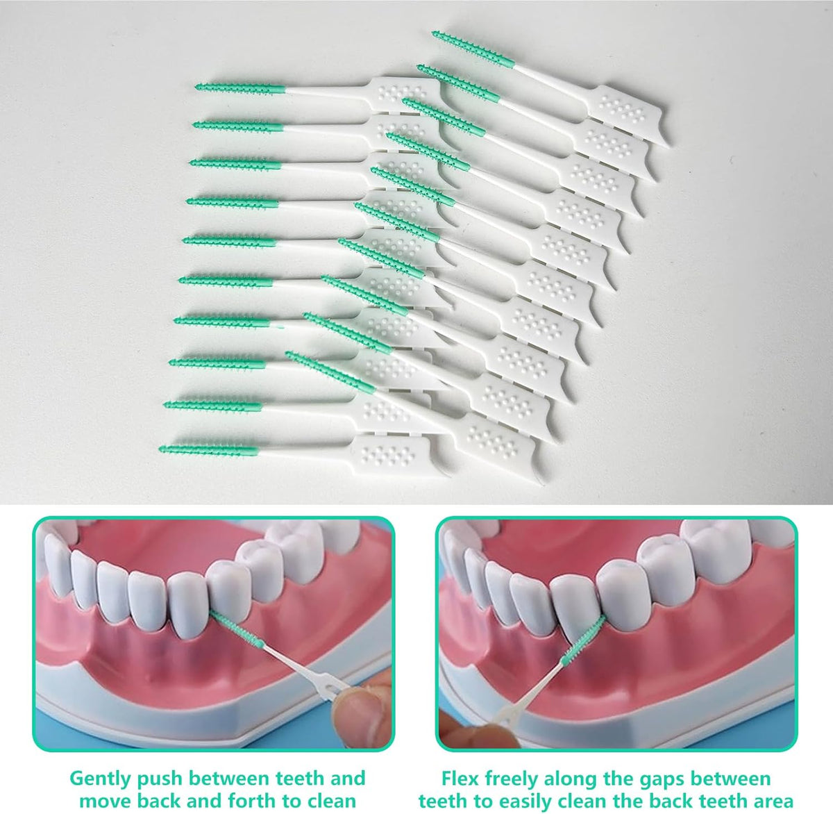 Dental Floss Picks Soft Silicone interdental Brush, Braces Brush, Floss Picks for Teeth, Disposable interdental Brush, Suitable for Cleaning Teeth Health(Green, 160pcs)