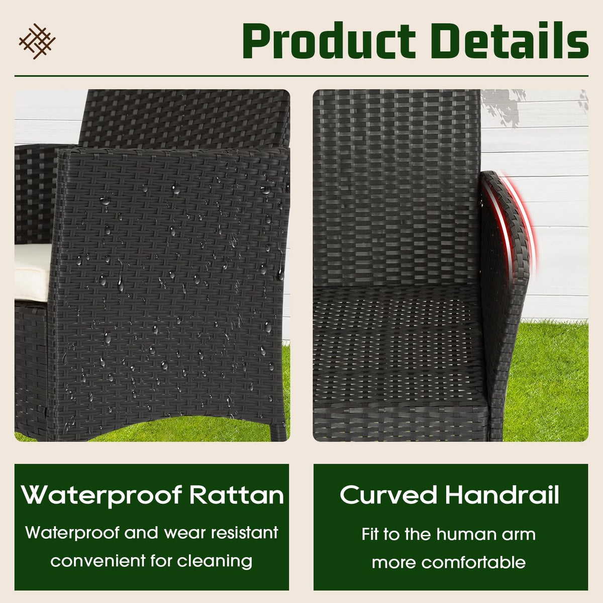 FDW | 4-Piece Patio Furniture Set | Black | Outdoor Wicker Furniture with Coffee Table | Modern Rattan Chairs Conversation Set | Outdoor Seating | Weather-Resistant | for Porch, Garden, Lawn