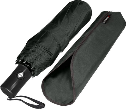 SIEPASA Compact Travel Umbrella - Windproof Auto Open/Close, Small Folding Umbrella for Rain - Lightweight & Durable with Fiberglass Frame, Waterproof Canopy - Fits Backpack, Purse, Suitcase. (Black)