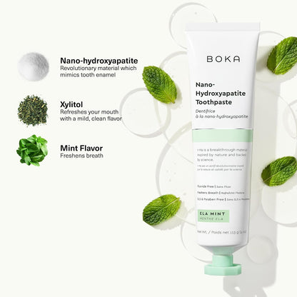 Boka Fluoride Free Toothpaste, Nano Hydroxyapatite Toothpaste, Appropriate for Sensitive Teeth - for Adult, Kids Oral Care - Ela Mint Flavor, 4 Fl Oz 1Pk US Manufactured