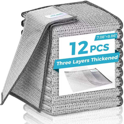 Forggon12 Pcs New Upgrade 3-Layer Metal Dish Cloth, No Scratches and No Odor, Multipurpose Wire Dishwashing Rag for Wet and Dry, Kitchen Cleaning DishRags,Sinks,Dishes,Stove Top, Dimensions(7.08X8.86)