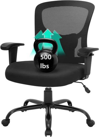 BestOffice Big and Tall Office Chair 500lbs Desk Chair Mesh Computer Chair with Lumbar Support Wide Seat High Back Task Executive Ergonomic Chair for Home Office (Black)