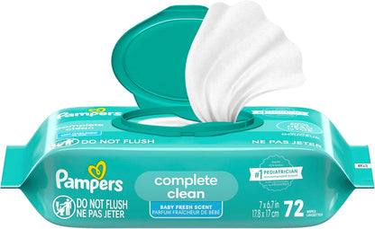 Pampers Baby Wipes, Complete Clean Baby Fresh Scented Wipe, Gently Cleans Head to Toe, 72 Total (1 Flip-Top Packs)