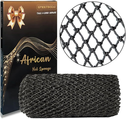 African Net Sponge Authentic, African Exfoliating Sponge Real African Net Black Owned, African Bath Sponge Back Scrubber, Body Exfoliator Shower Bath Accessories (Black)