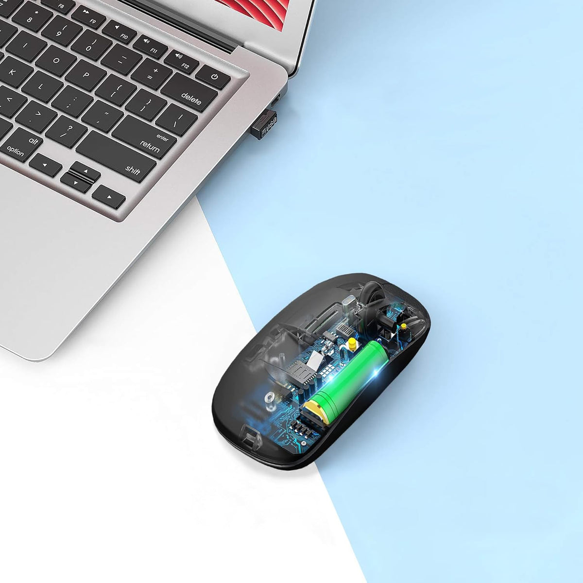 Wireless Bluetooth Mouse Rechargeable Laptop Mice with LED Use Portable(BT5.2 and USB 2.4G) Dual Mode Connection Silent Slim Computer Mouse for Laptop/iPad Tablet/Apple MacBook/PC (Black)