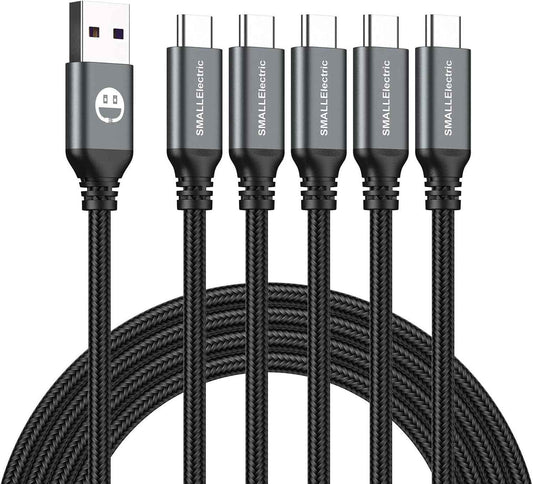 USB Type-C to A Cable 5pack 6ft Braided Fast Charging 3A Quick Charger Cord, 6 Foot Compatible iPhone 17/17 Pro/16e/16/15 Pro Max,Samsung Galaxy S10 S9 S8 Plus, Note 10 9 8, LG V50 V40 G8 G7(Grey)