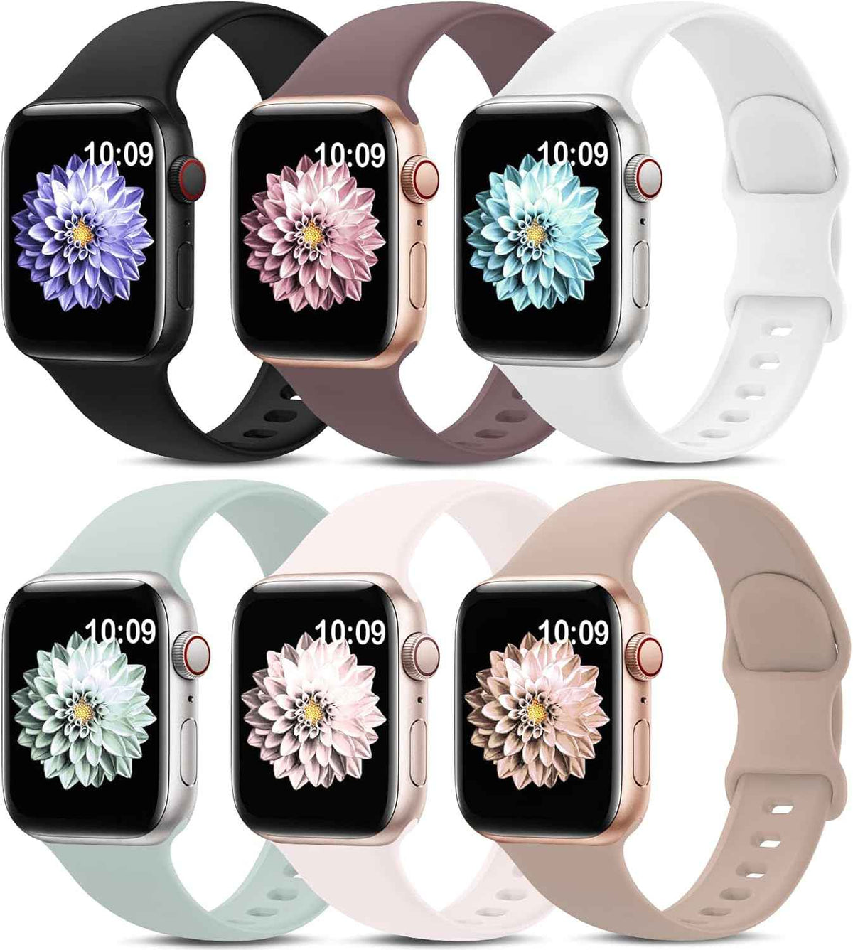 6 Pack Sport Bands Compatible with Apple Watch Band 38mm 40mm 41mm 42mm 44mm 45mm 49mm 46mm,Silicone Waterproof Strap for iWatch Apple Watch Series 11 10 9 Ultra 8 7 6 5 4 3 2 1 SE Women Men