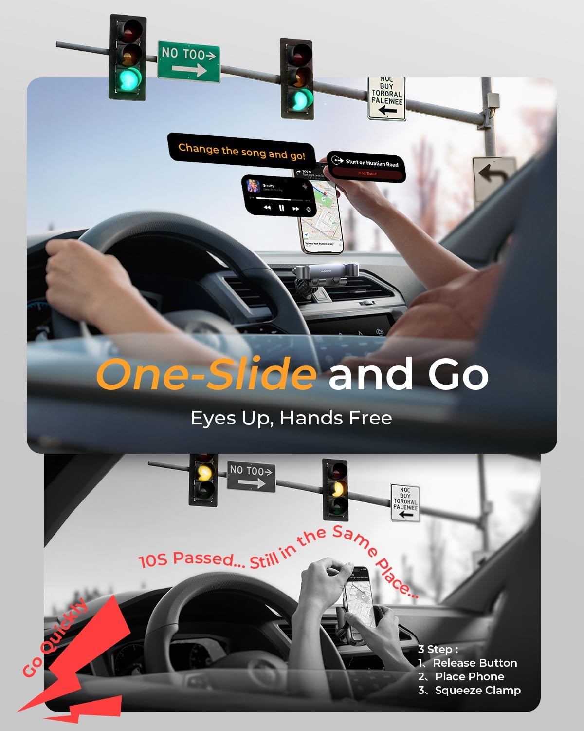 AINOPE for iPhone 17 Pro Max Car Mount Phone Holders for Your Car Slide Design Air Vent Phone Mount [Top Clamp] Cell Phone Holder Car Interior Accessories for iPhone Air 17 Pro Max 16 Samsung S25