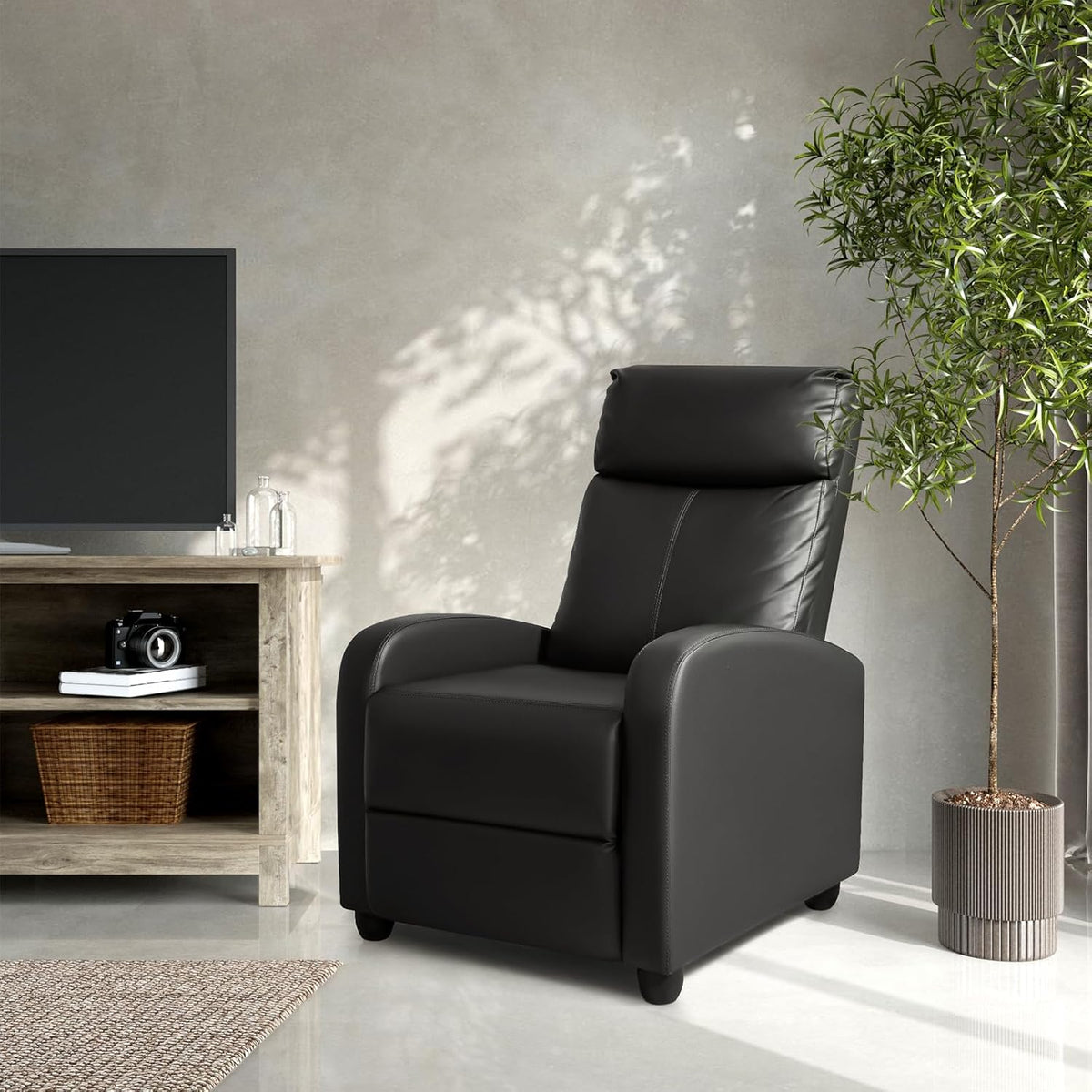 Homall Modern Recliner Chair Padded Seat Pu Leather for Living Room Single Sofa Recliner Seat Club Chair Home Theater Seating (Black)