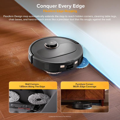 roborock Qrevo S5V Robot Vacuum and Mop, FlexiArm Edge Mopping, 12,000Pa Suction, Dual Zero-Tangle System, Smart Obstacle Avoidance, 10mm Mop Lifting, Auto Mop Washing&Drying, Self-Emptying&Refilling