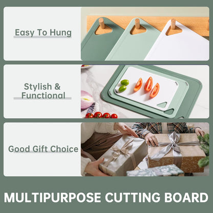 Plastic Cutting Board Set of 3-Cutting Boards for Kitchen BPA Free, Large-Small Chopping Boards Non-Slip for Cooking Camping Dishwasher Safe, Reversible, with Grip Handle, 15"×10"×0.6" Green