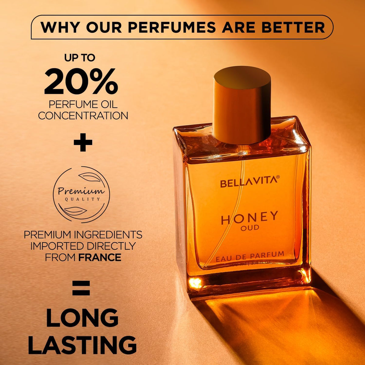 BellaVita Honey OUD Perfume for Women & Men (3.4 fl.oz) | Vanilla, Bergamot & Patchouli Perfume | Long-Lasting Arabian Unisex Perfumes for Women & Men | Floral & Spicy Vegan Cologne Honey Perfume - Cart Shape