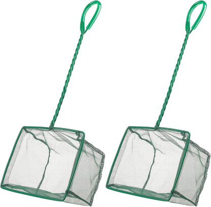 Pawfly green braided metal handle square aquarium net for fish tanks and small koi ponds