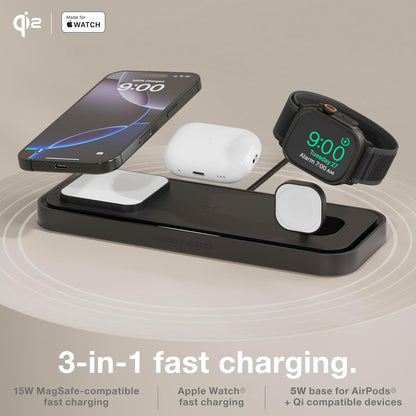 NOCO XGrid XDP3: 3-in-1 Wireless Charging Pad – Charging Station for iPhone, Apple Watch, and AirPods – MagSafe Compatible, Qi2 Certified – Includes 45W USB-C Wall Charger and 6.5-Foot USB-C Cable