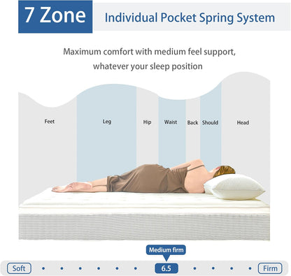 Queen Mattress, 12 Inch Memory Foam Hybrid Mattress in a Box with Pocket Springs for Motion Isolation, Pressure Relief, Medium Firm, CertiPUR-US