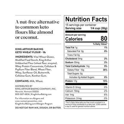 king arthur keto wheat baking flour 1:1 all-purpose substitute 1 lb non-gmo resealable