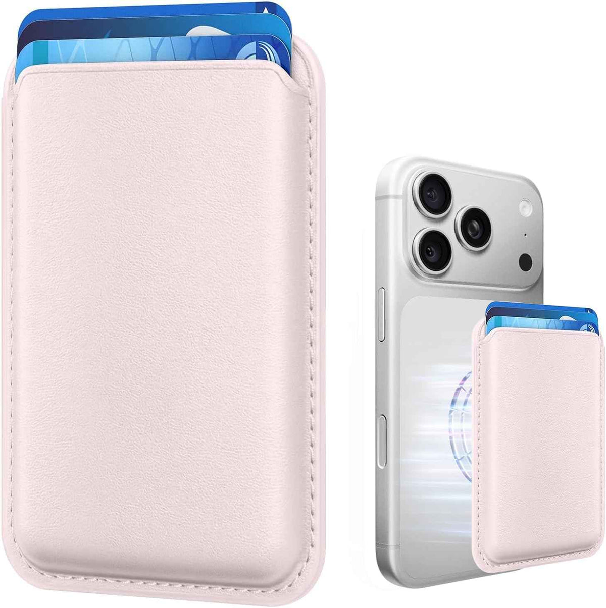 Stronger Magnetic RFID Leather Mag-Safe Card Holder for iPhone 16 Series, Mag-Safe Accessories Stick on Series of iPhone 17/16/15/14/13/12 and Pro/Promax, Black