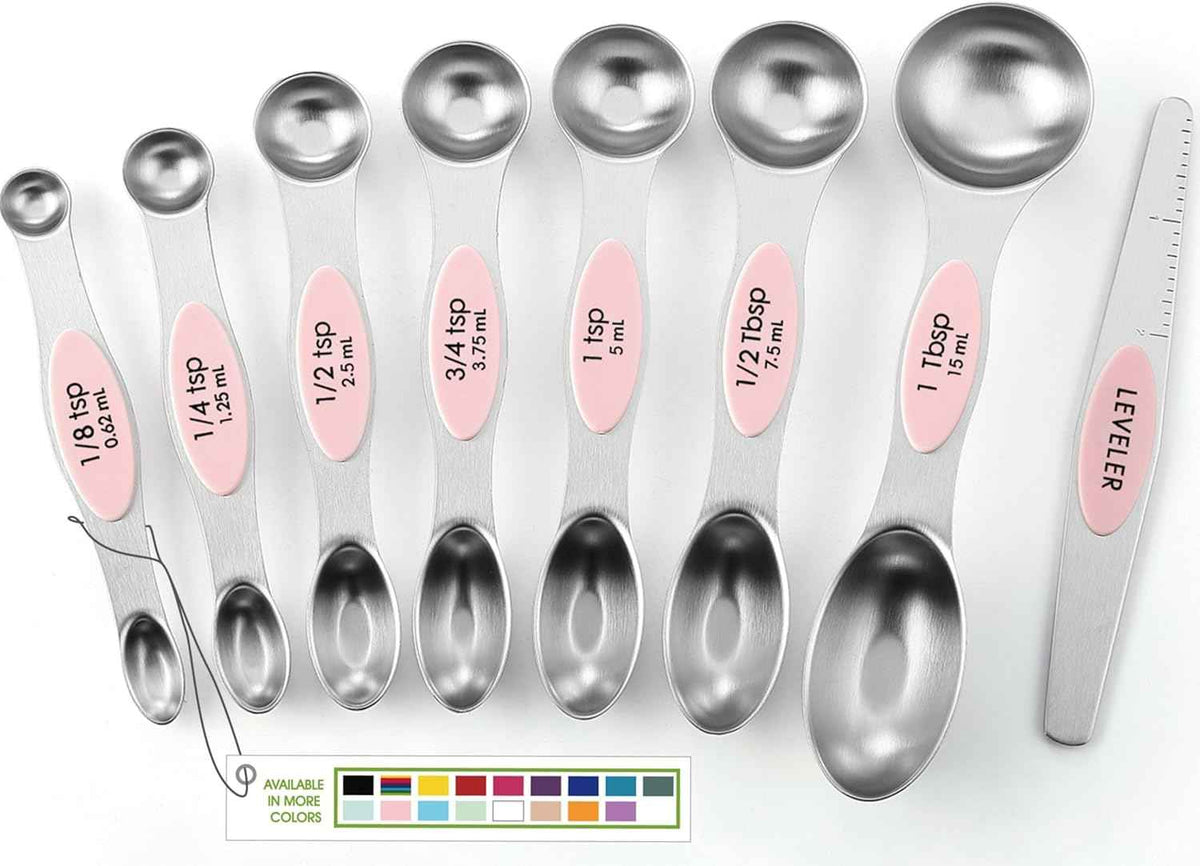 Spring Chef Stainless Steel Magnetic Measuring Spoons Set with Strong N45 Magnets, Heavy Duty Metal Kitchen Gadgets for Baking & Cooking, Fits in Most Kitchen Spice Jars, Set of 8 with Leveler, Black