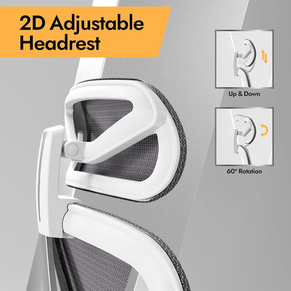 Ergonomic Mesh Office Chair - 3D Adjustable Lumbar Support & 3D Armrests, V-Shaped Back, Adjustable Desk Chair for Office & Home, White