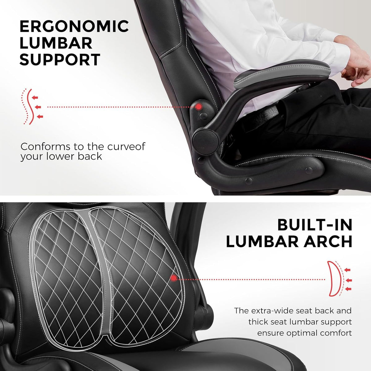 GTRACING Office Computer Gaming Chair Ergonomic Desk Chair for Adults with Lumbar Support Flip-Up Arms Adjustable Height Swivel Wheels PU Leather Executive Design for Short People Use, Gray