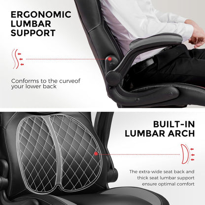 GTRACING Office Computer Gaming Chair Ergonomic Desk Chair for Adults with Lumbar Support Flip-Up Arms Adjustable Height Swivel Wheels PU Leather Executive Design for Short People Use, Gray