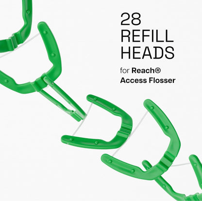 REACH Ultraclean Access Flosser Refill Heads, Mint, Plaque Remover for Teeth, Shred Resistant, for Hard to Reach Areas, Oral Care, PFAS Free, for Adults & Kids, 1 Pack, 28 Count