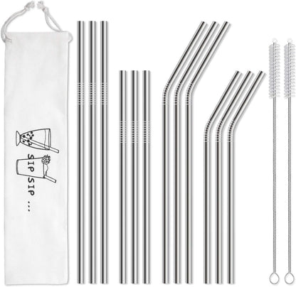 Hiware 12-Pack Reusable Stainless Steel Metal Straws with Case - Long Drinking Straws for 30 oz and 20 oz Tumblers Dishwasher Safe - 2 Cleaning Brushes Included