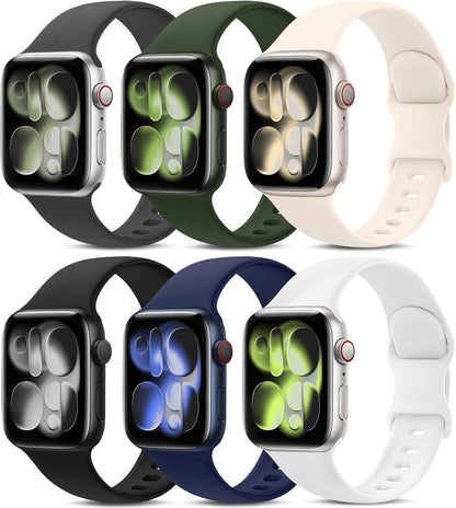 6 Pack Sport Bands Compatible with Apple Watch Band 38mm 40mm 41mm 42mm 44mm 45mm 49mm 46mm,Silicone Waterproof Strap for iWatch Apple Watch Series 11 10 9 Ultra 8 7 6 5 4 3 2 1 SE Women Men