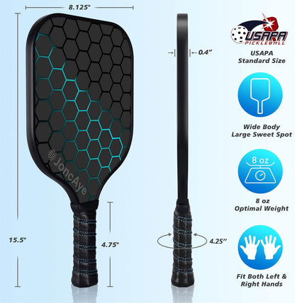 Pickleball-Paddles-Set of 4 or 2 Rackets by JoncAye, USAPA Approved Pickle-Ball Equipment with Balls, Bag, Accessories, Fiberglass Graphite Pickleball Racquet Set for Men, Women, Kids, Adults