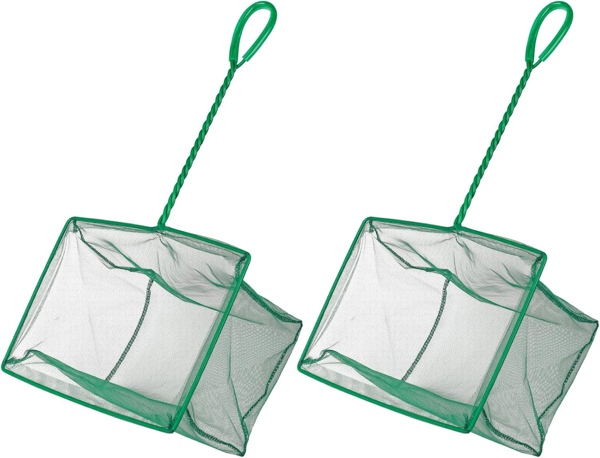 Pawfly green braided metal handle square aquarium net for fish tanks and small koi ponds