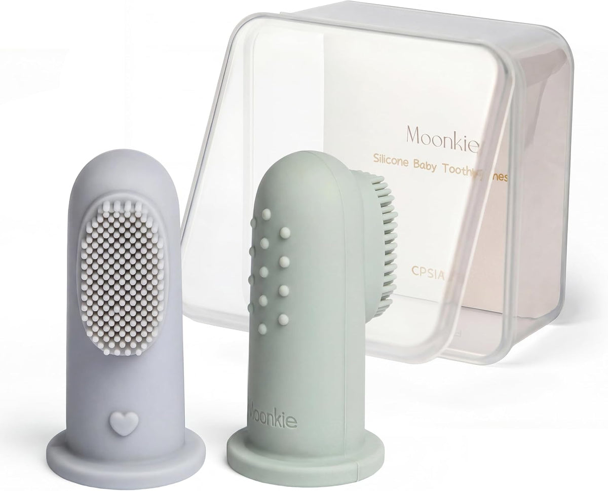 Moonkie Baby Finger Toothbrush Tongue Oral Cleaner Kit for 3 Months +, 3 Pcs, Blush/Pale Mauve/Blush Soft Touch Design
