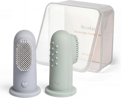 Moonkie Baby Finger Toothbrush Tongue Oral Cleaner Kit for 3 Months +, 3 Pcs, Blush/Pale Mauve/Blush Soft Touch Design