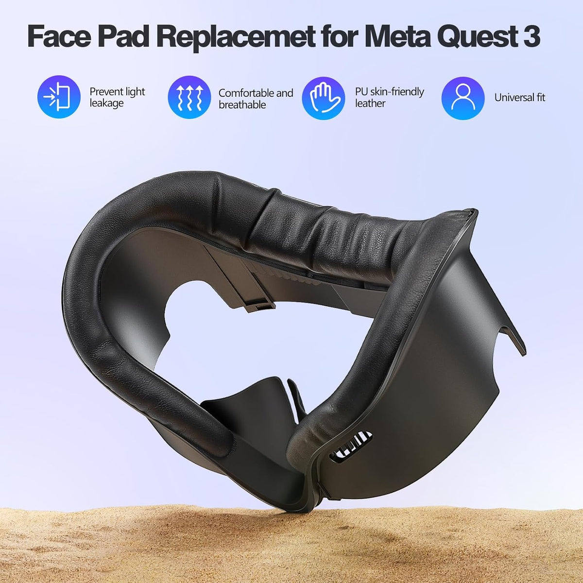 VZNEK Face Cover Pad for Oculus Quest 3, Sweat-Proof PU Foam Cushion for Meta Quest 3, Compatible with Oculus Quest 3 Original Spacer (for Quest 3)