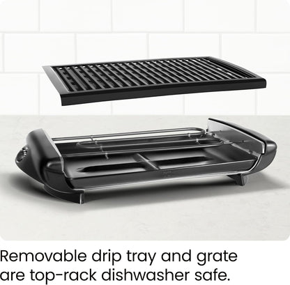 Chefman Electric Smokeless Indoor Grill w/ Non-Stick Cooking Surface & Adjustable Temperature Knob from Warm to Sear for Customized BBQing, Dishwasher Safe Removable Water Tray, Black