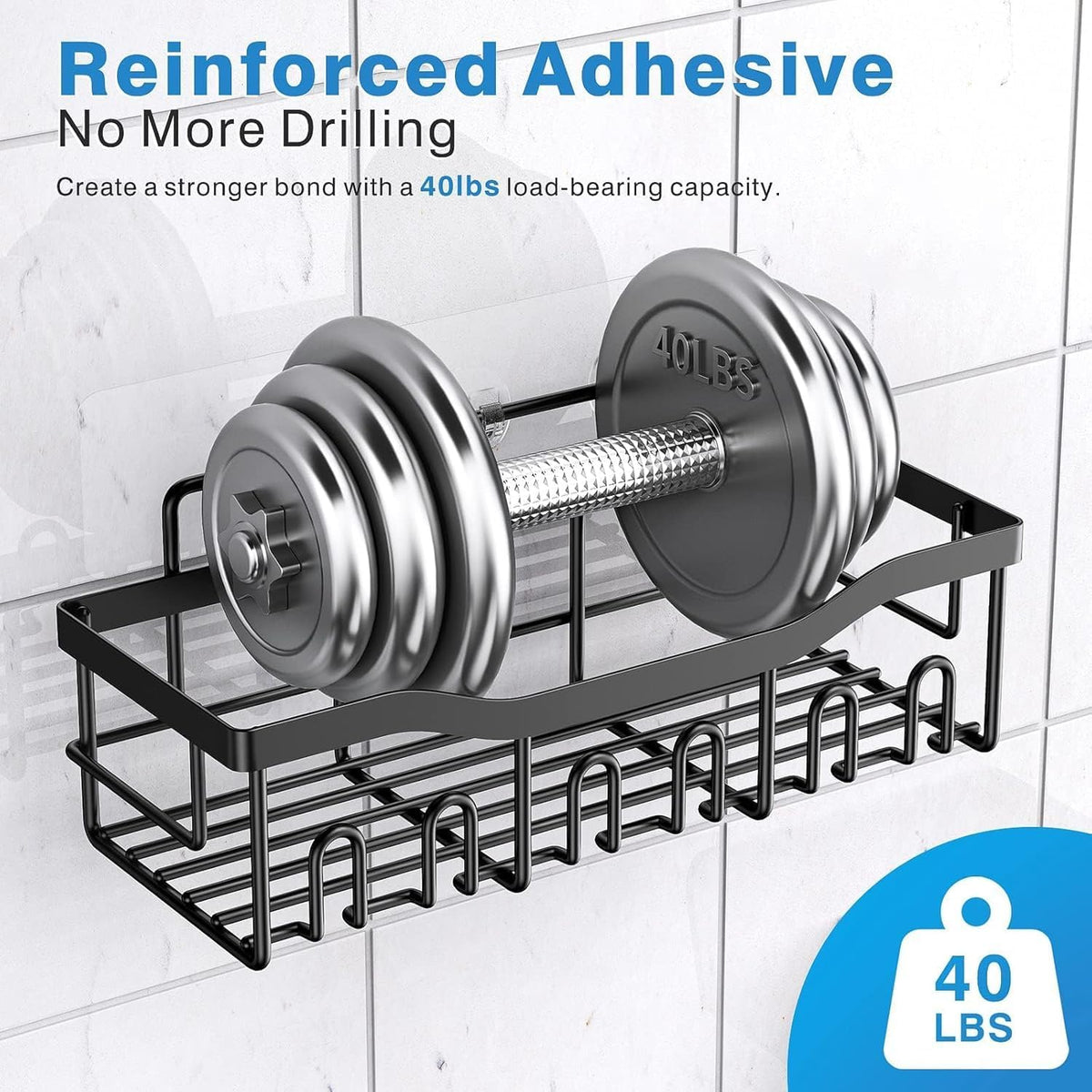 EUDELE 5-Pack Rustproof Stainless Steel Shower Caddy Set– No Drill Adhesive Bathroom Organizer, Space-Saving Shower Shelves for Apartment Essentials, Bathroom/Kitchen Storage Home Decor-L Size