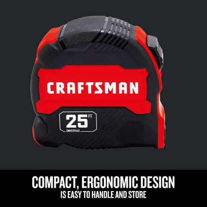 CRAFTSMAN 25-Ft Tape Measure with Fraction Marketing, Retractable, Manual-Locking Blade (CMHT37443S)